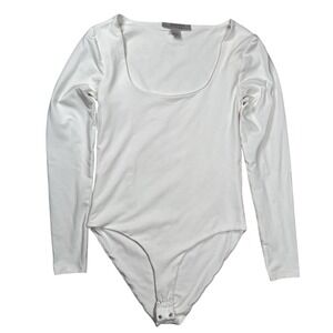 Allsaints Women's Jamie White Long Sleeve Bodysuit Sz 4 Snap Closure Bodycon